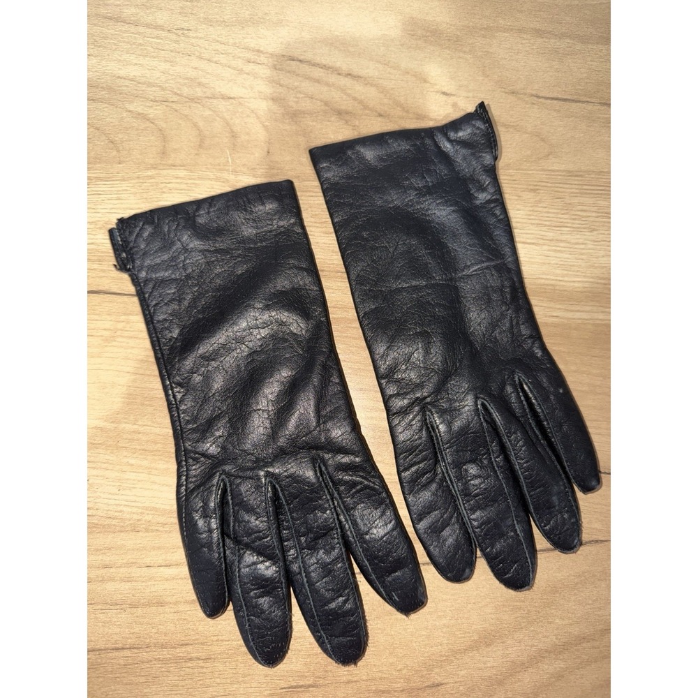 Vtg Gloves Black Leather Women's Sz 7.5 Made In Philippines F